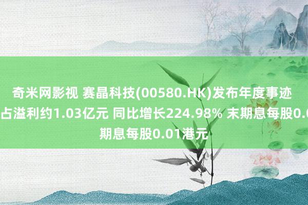 奇米网影视 赛晶科技(00580.HK)发布年度事迹 鼓动应占溢利约1.03亿元 同比增长224.98% 末期息每股0.01港元