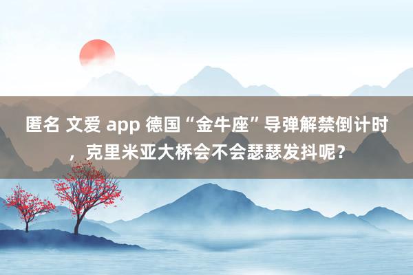 匿名 文爱 app 德国“金牛座”导弹解禁倒计时，克里米亚大桥会不会瑟瑟发抖呢？