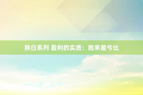 胖白系列 盈利的实质:胜率盈亏比