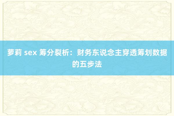 萝莉 sex 筹分裂析：财务东说念主穿透筹划数据的五步法